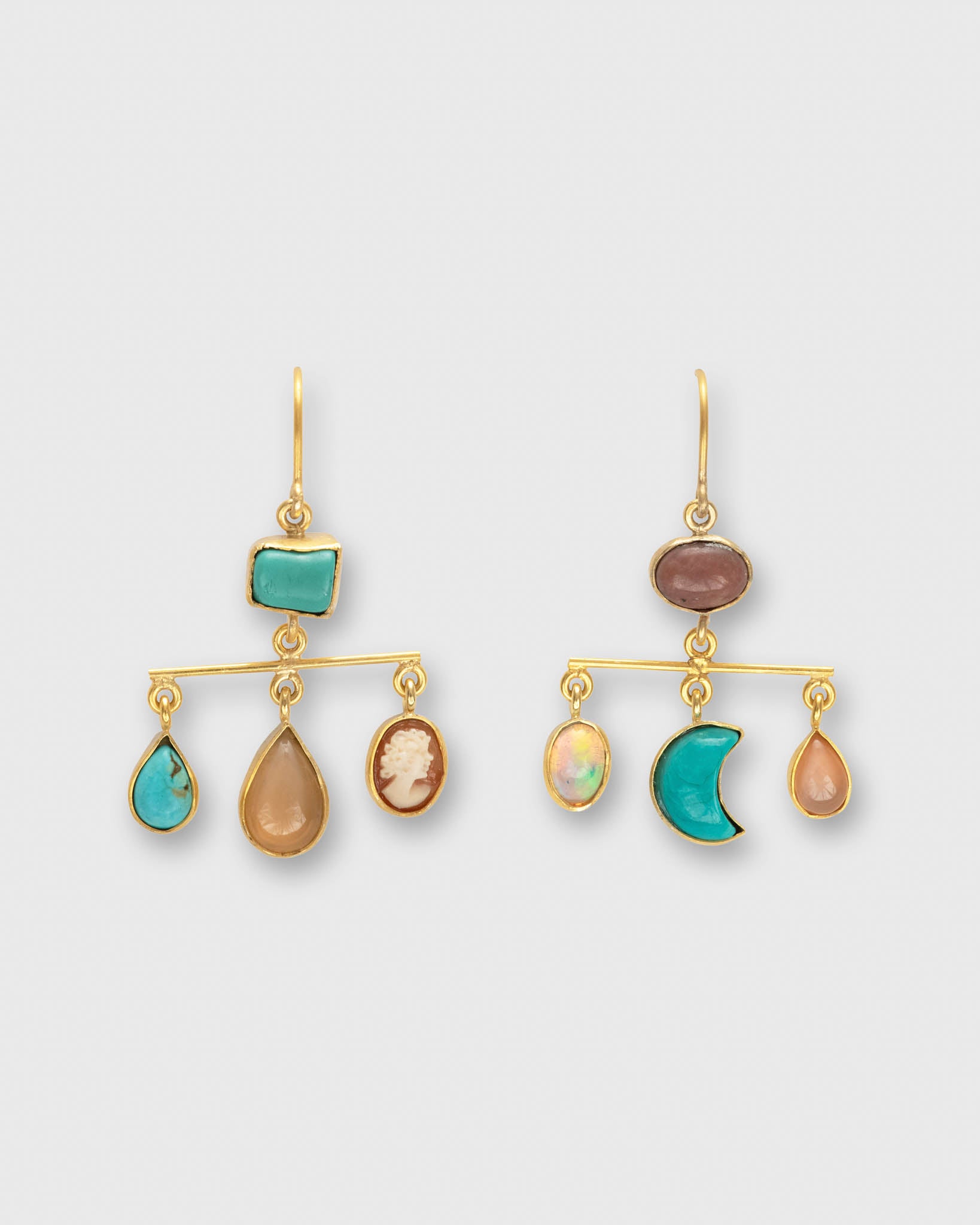 Balance Drop Earrings in Taupe/Turquoise