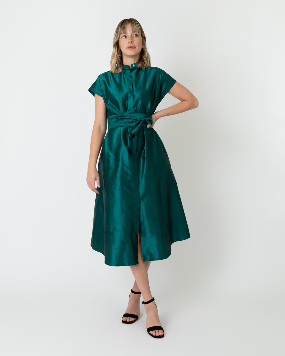 Gianna Dress in Peacock Silk Shantung | Shop Ann Mashburn