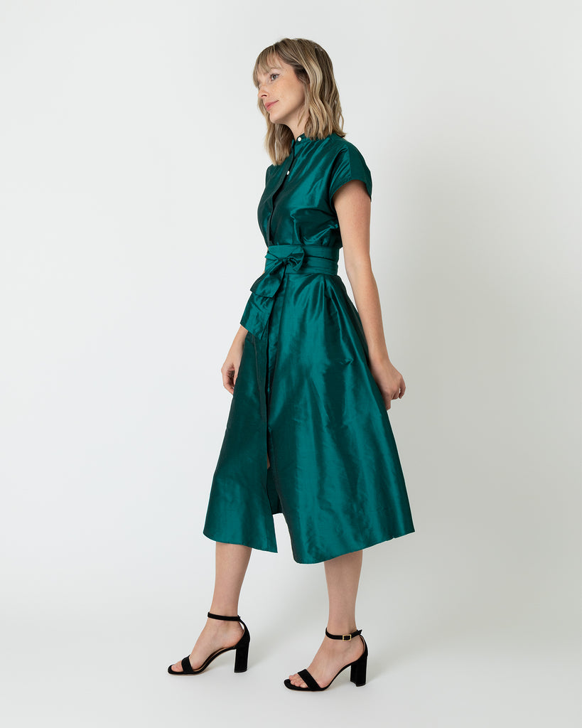 Gianna Dress in Peacock Silk Shantung | Shop Ann Mashburn