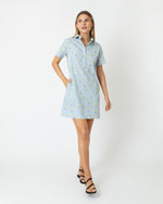 Load image into Gallery viewer, Short-Sleeved Popover Dress in Blue/Yellow Fil Coupé Floral Gingham Taffeta
