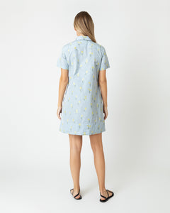 Short-Sleeved Popover Dress in Blue/Yellow Fil Coupé Floral Gingham Taffeta