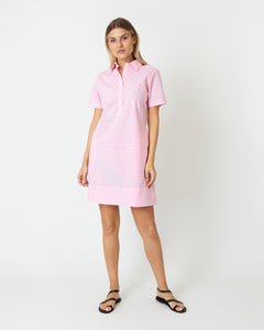 Short-Sleeved Popover Dress in Pink Gingham Poplin