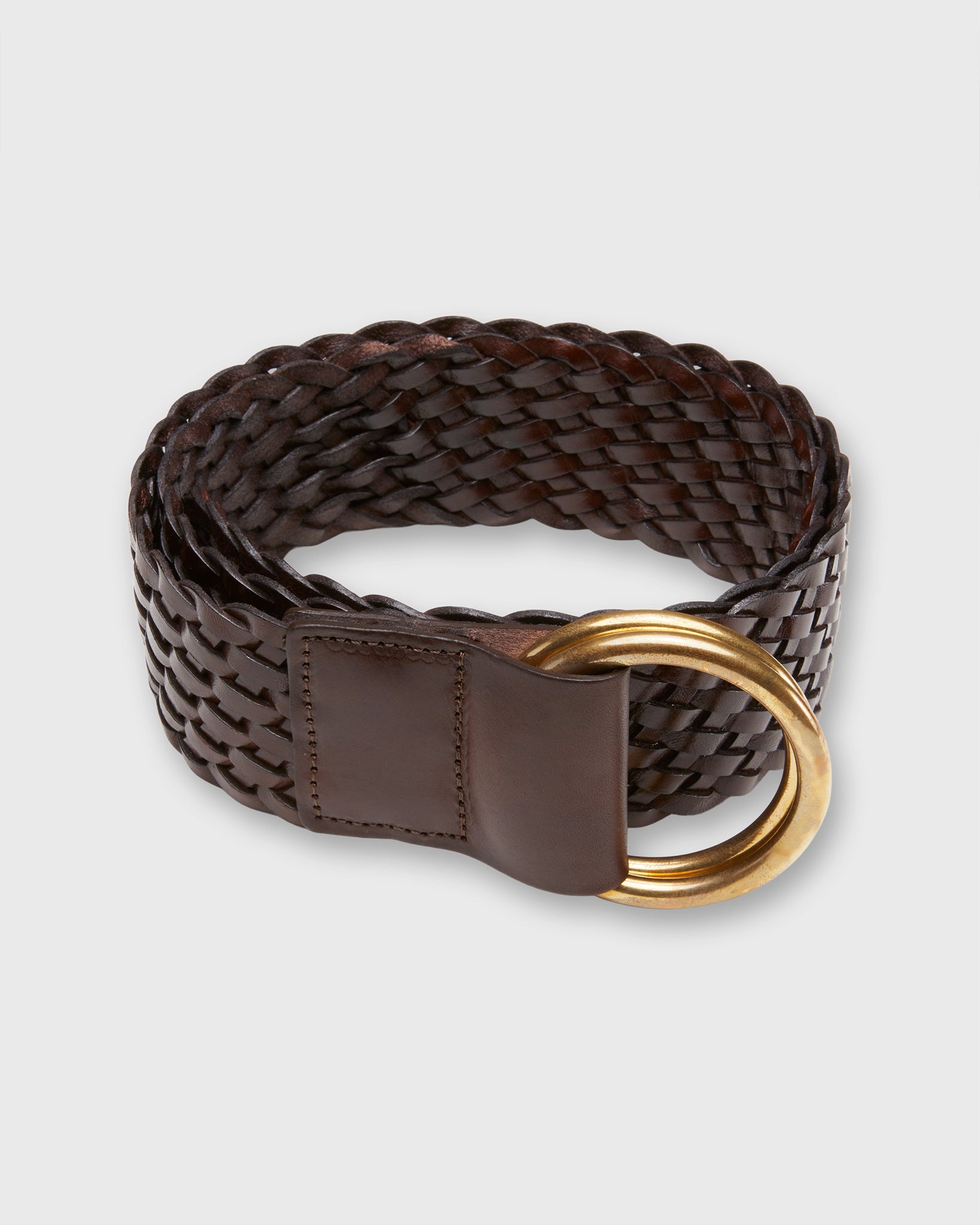 2" Double O-Ring Woven Belt in Chocolate Leather