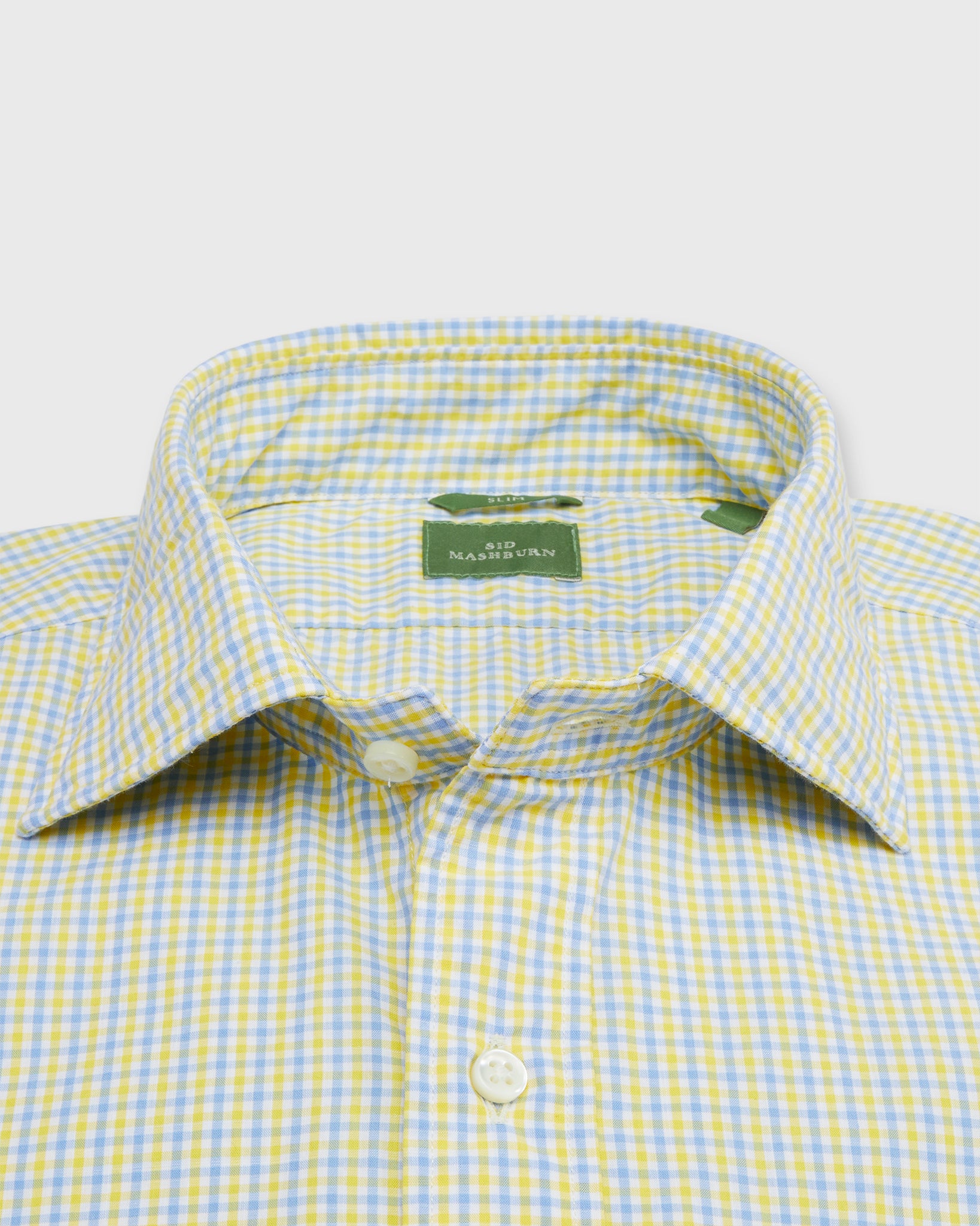 Slim-Fit Spread Collar Sport Shirt in Lemon/Periwinkle Tattersall Popl ...