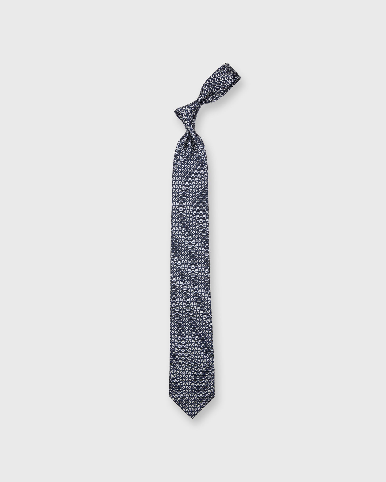 Silk Print Tie in Navy/Grey/White Stirrups