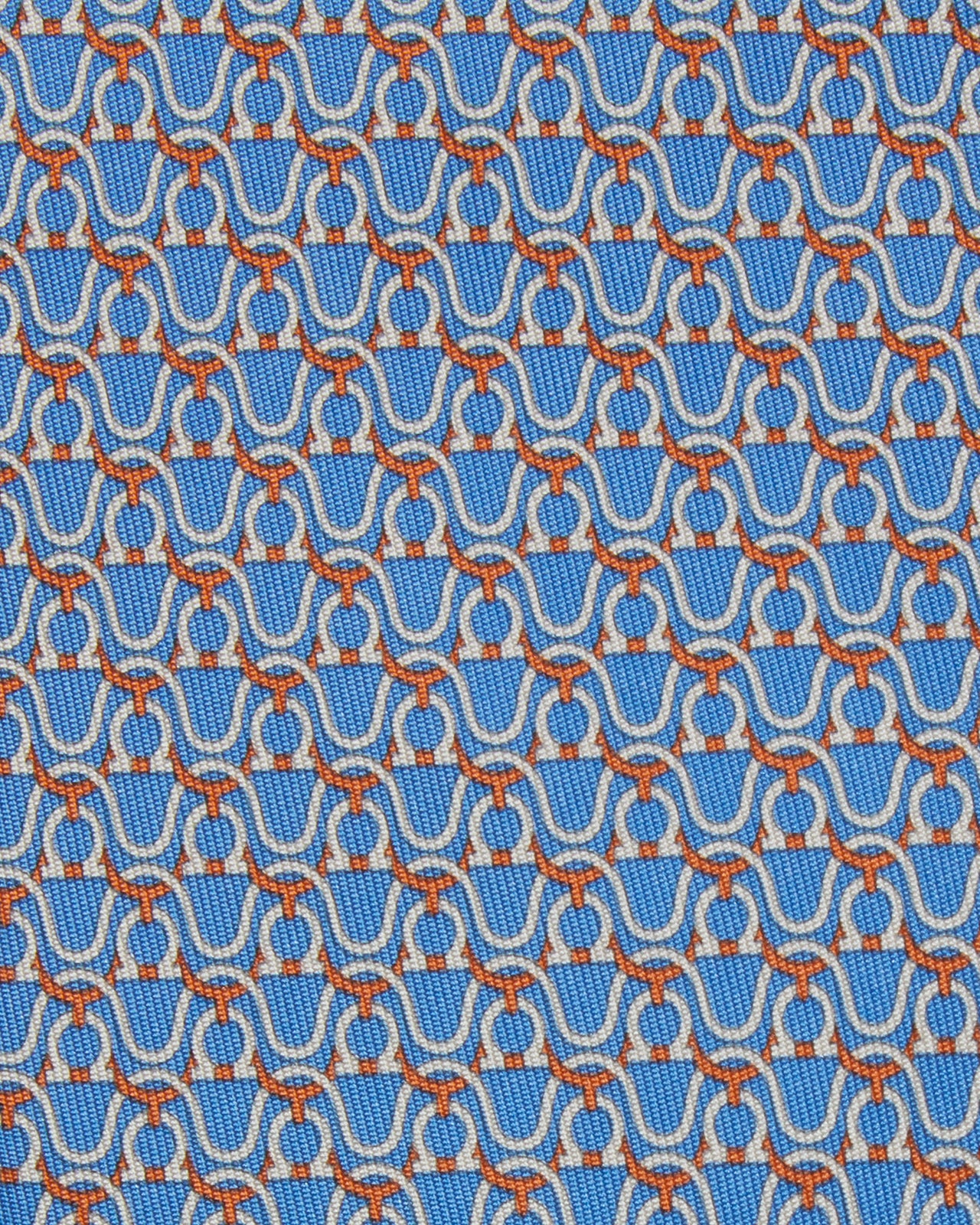 Silk Print Tie in Light Blue/Orange/White Stirrups