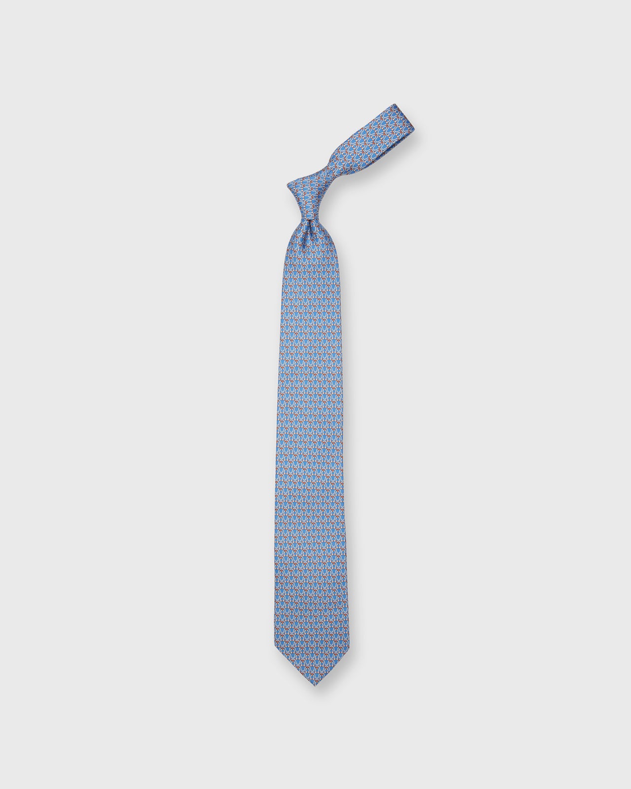 Silk Print Tie in Light Blue/Orange/White Stirrups
