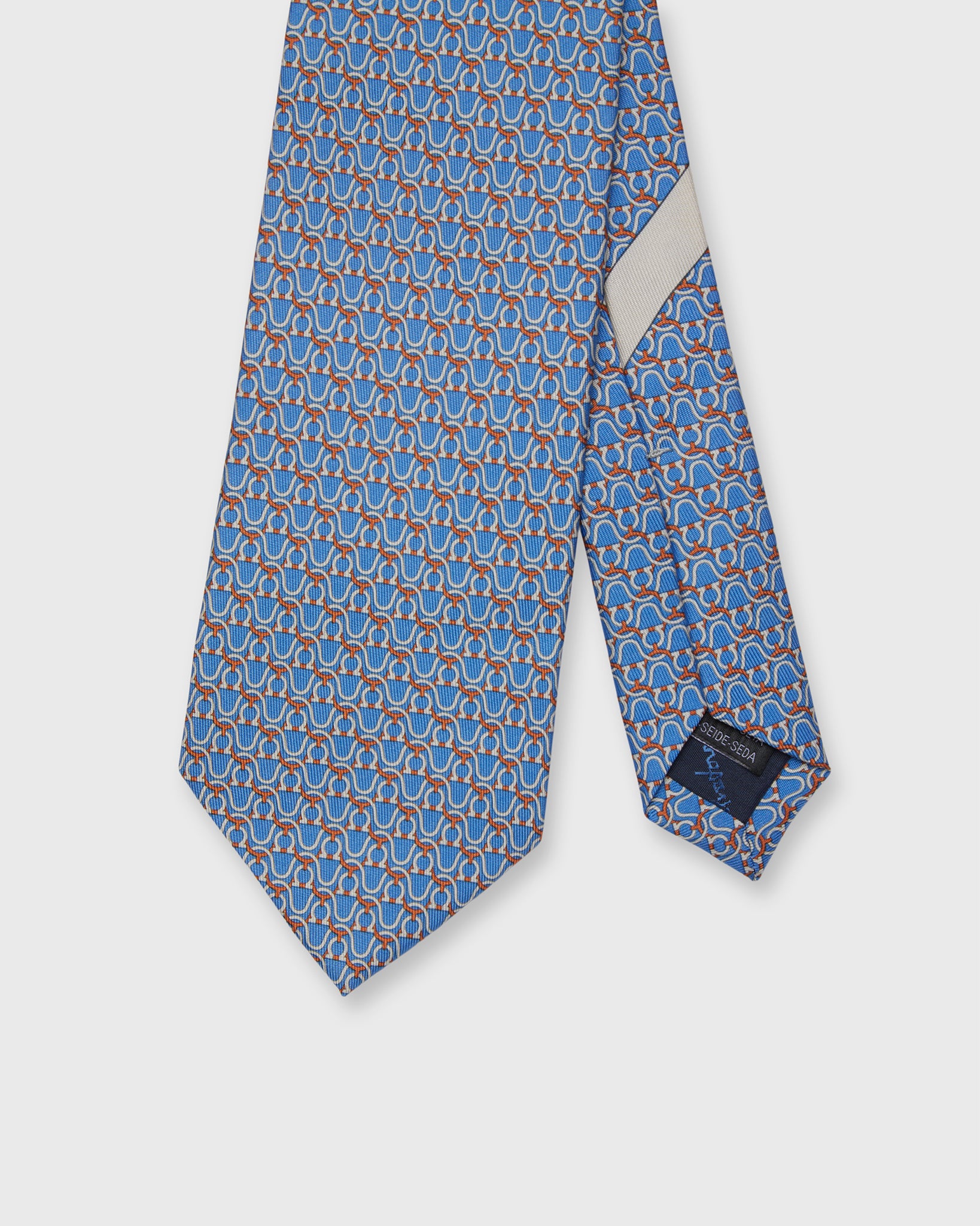 Silk Print Tie in Light Blue/Orange/White Stirrups