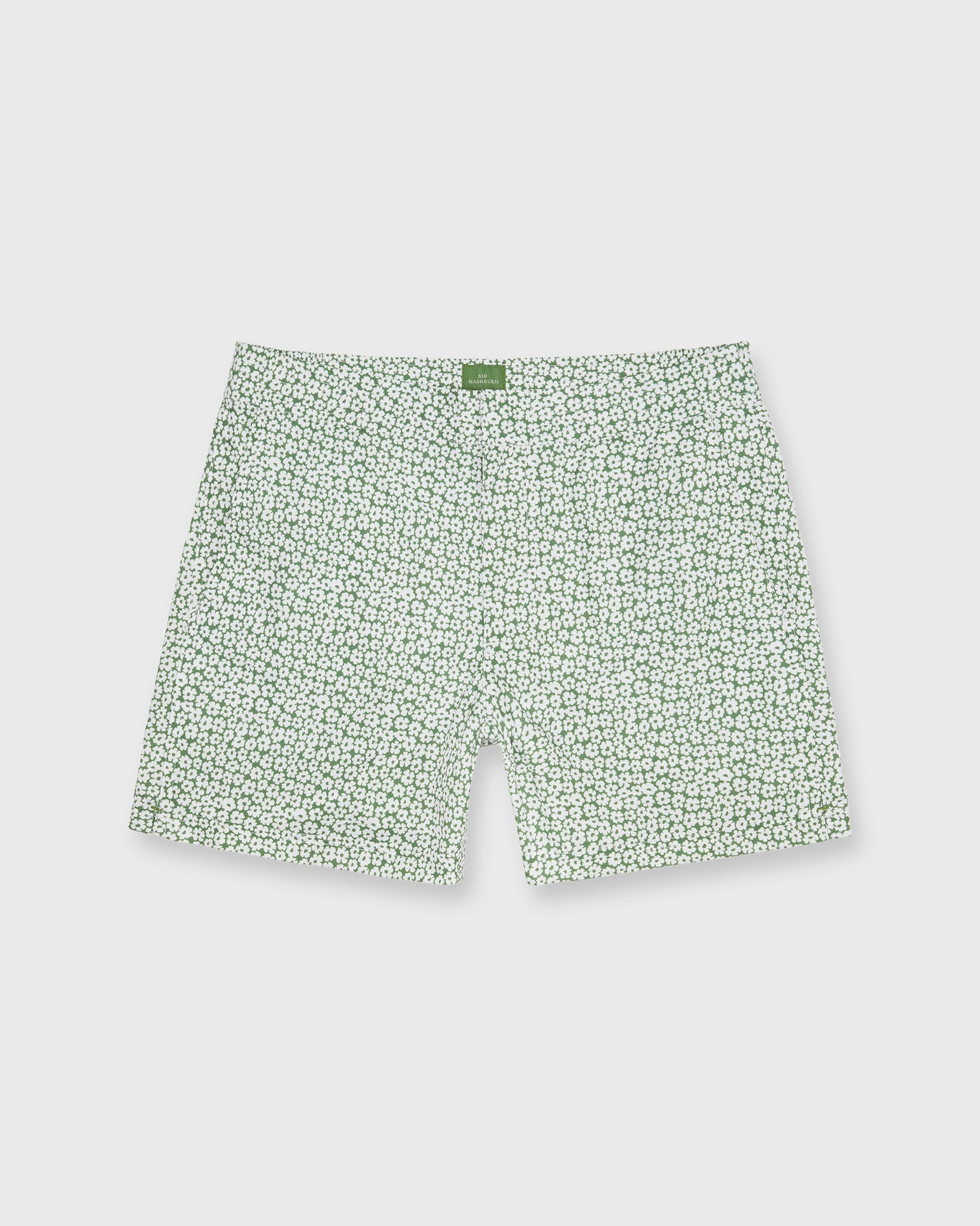 Zip-Front Standard Swim Short in Green Floral Print Nylon