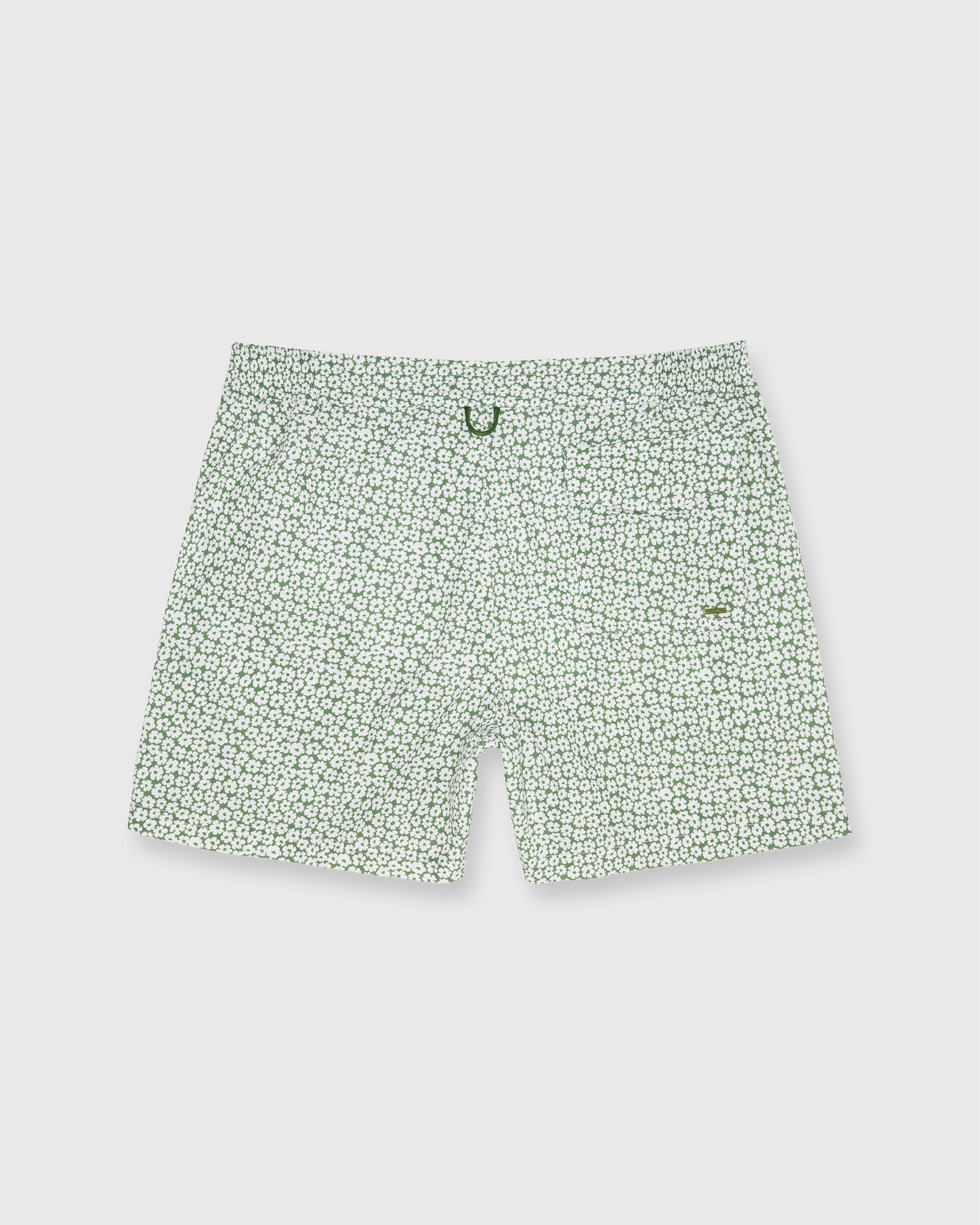 Zip-Front Standard Swim Short in Green Floral Print Nylon