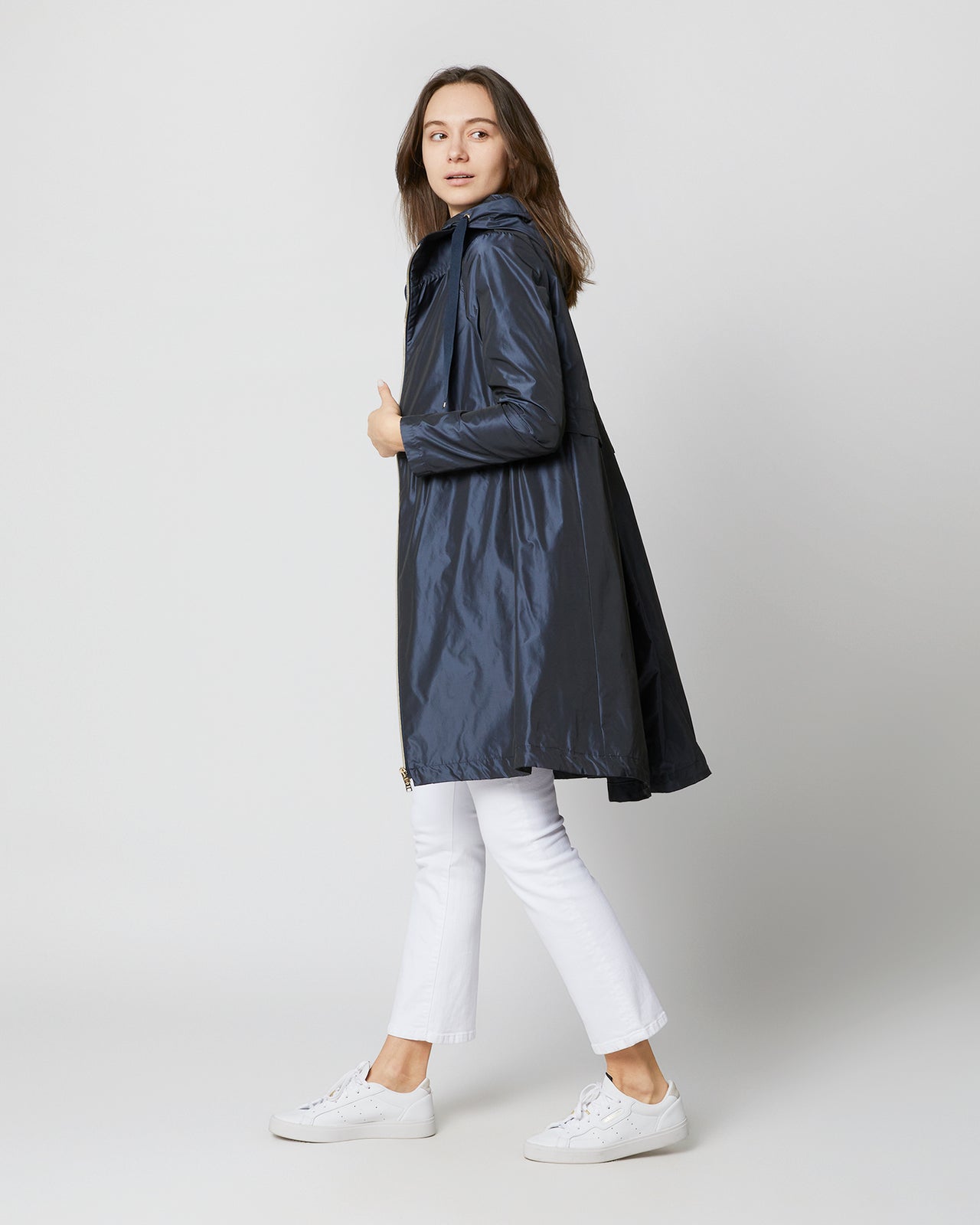 Midi Jacket with Removable Hood in New Blu