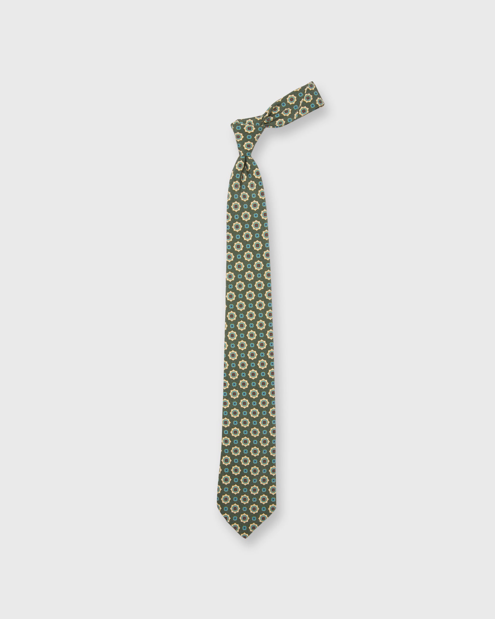 Silk Print Tie in Olive/River Medallion