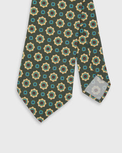 Silk Print Tie in Olive/River Medallion