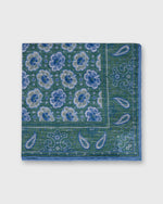 Load image into Gallery viewer, Linen/Cotton Print Pocket Square in Green/Blue Paisley
