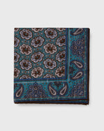 Load image into Gallery viewer, Linen/Cotton Print Pocket Square in River/Brown Paisley
