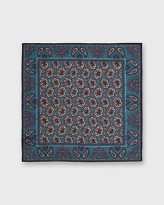 Linen/Cotton Print Pocket Square in River/Brown Paisley