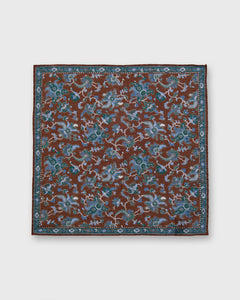 Linen/Cotton Print Pocket Square in Brown/Blue/Green Large Floral