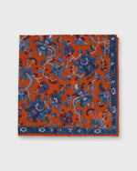 Load image into Gallery viewer, Linen/Cotton Print Pocket Square in Orange/Blue Large Floral
