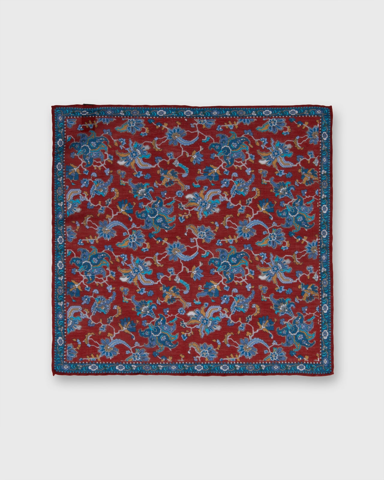 Hand-Rolled Linen/Cotton Print Pocket Square in Red/Blue Large Floral