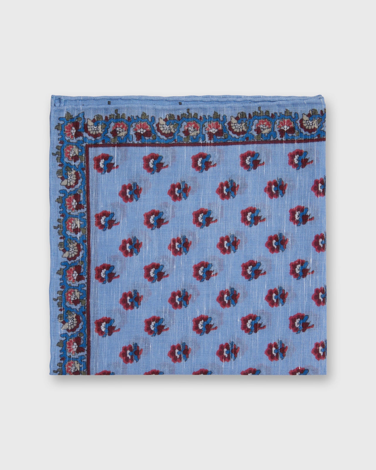 Hand-Rolled Linen/Cotton Print Pocket Square in Sky Provencal Floral