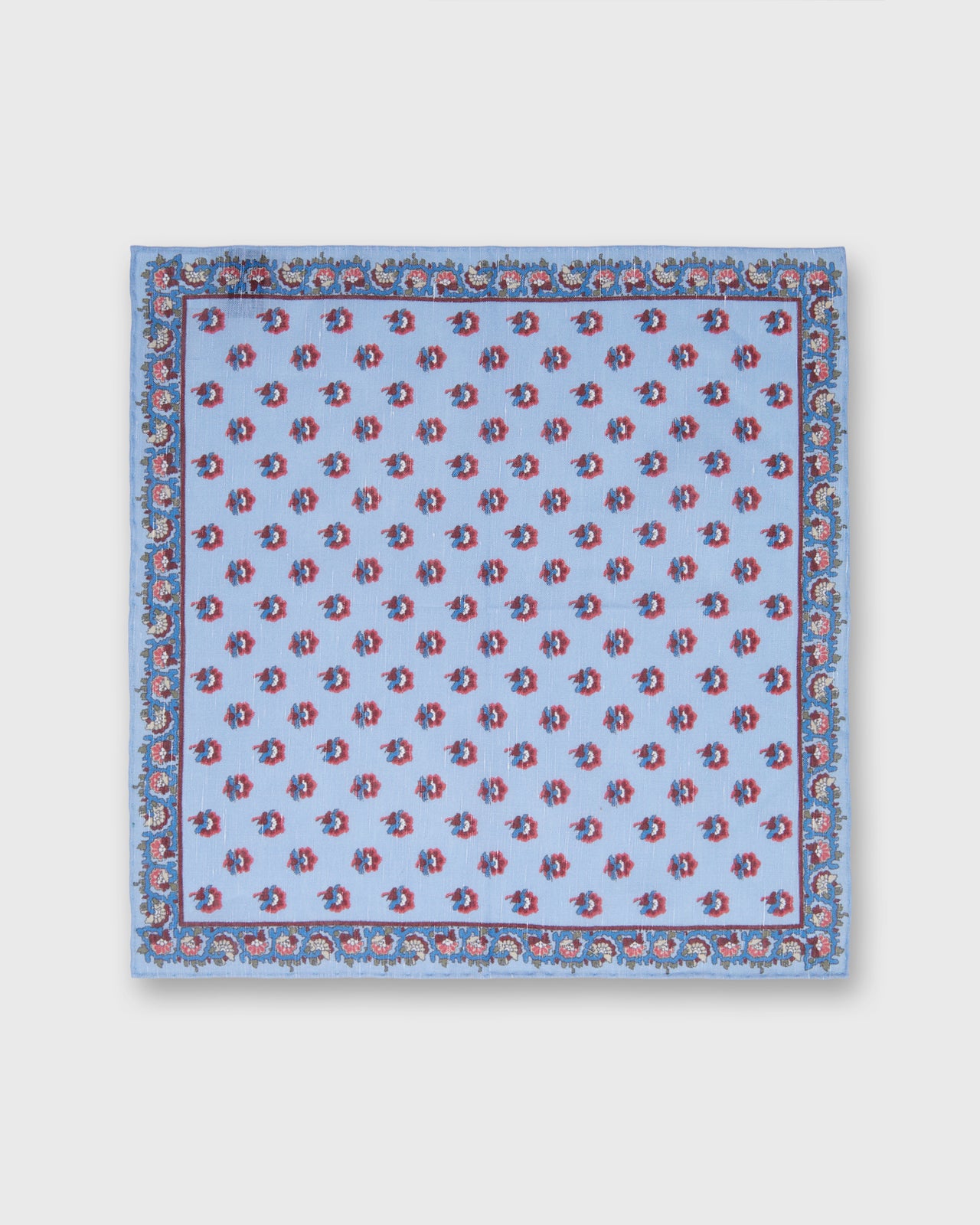 Hand-Rolled Linen/Cotton Print Pocket Square in Sky Provencal Floral