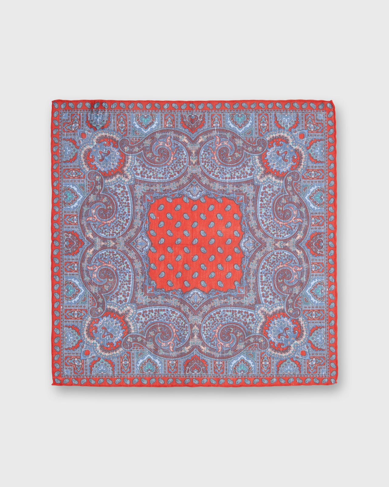 Hand-Rolled Linen/Cotton Print Pocket Square in Red Paisley