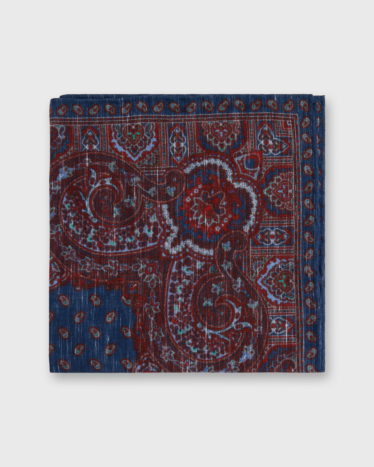 Linen/Cotton Print Pocket Square in Navy Paisley
