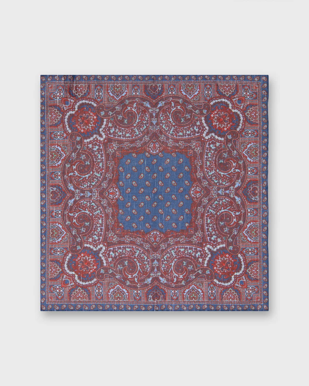 Linen/Cotton Print Pocket Square in Navy Paisley