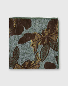 Linen/Cotton Print Pocket Square in Sage/Brown Large Flower