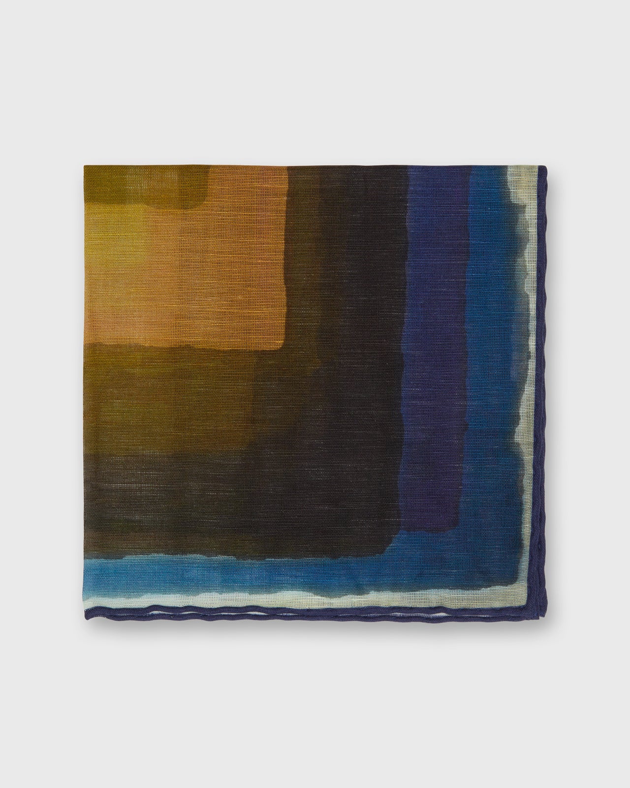 Hand-Rolled Cotton/Linen Print Pocket Square in Blue/Multi Abstract Square