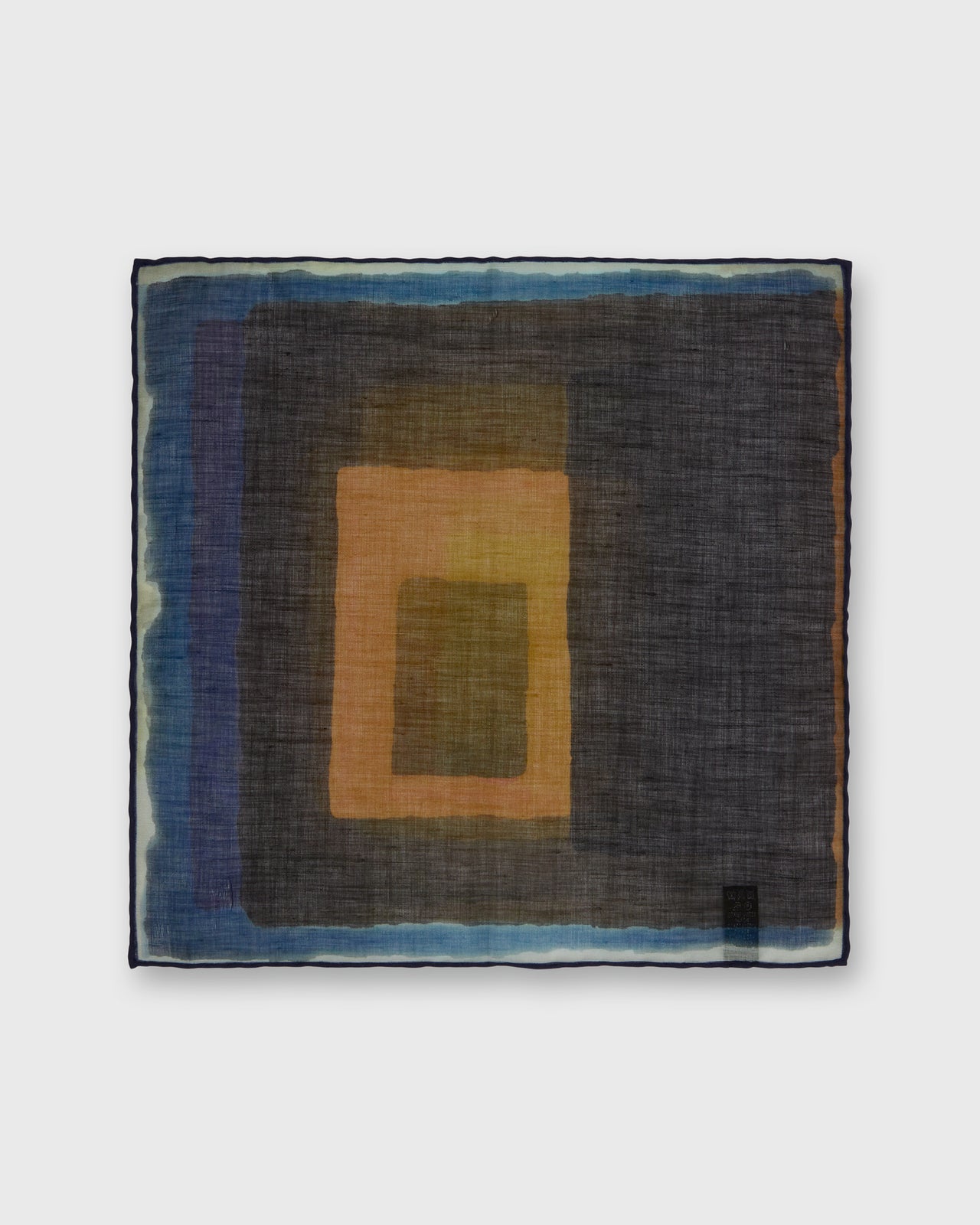 Hand-Rolled Cotton/Linen Print Pocket Square in Blue/Multi Abstract Square