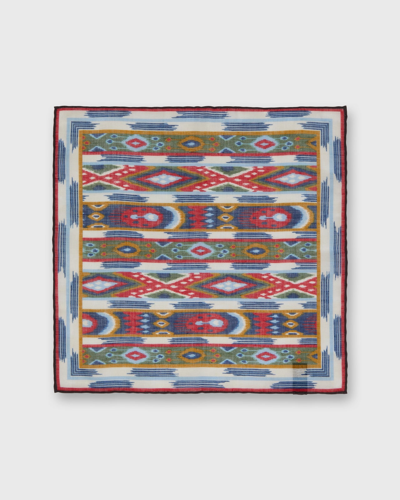 Cotton/Linen Print Pocket Square in Bone/Multi Ikat