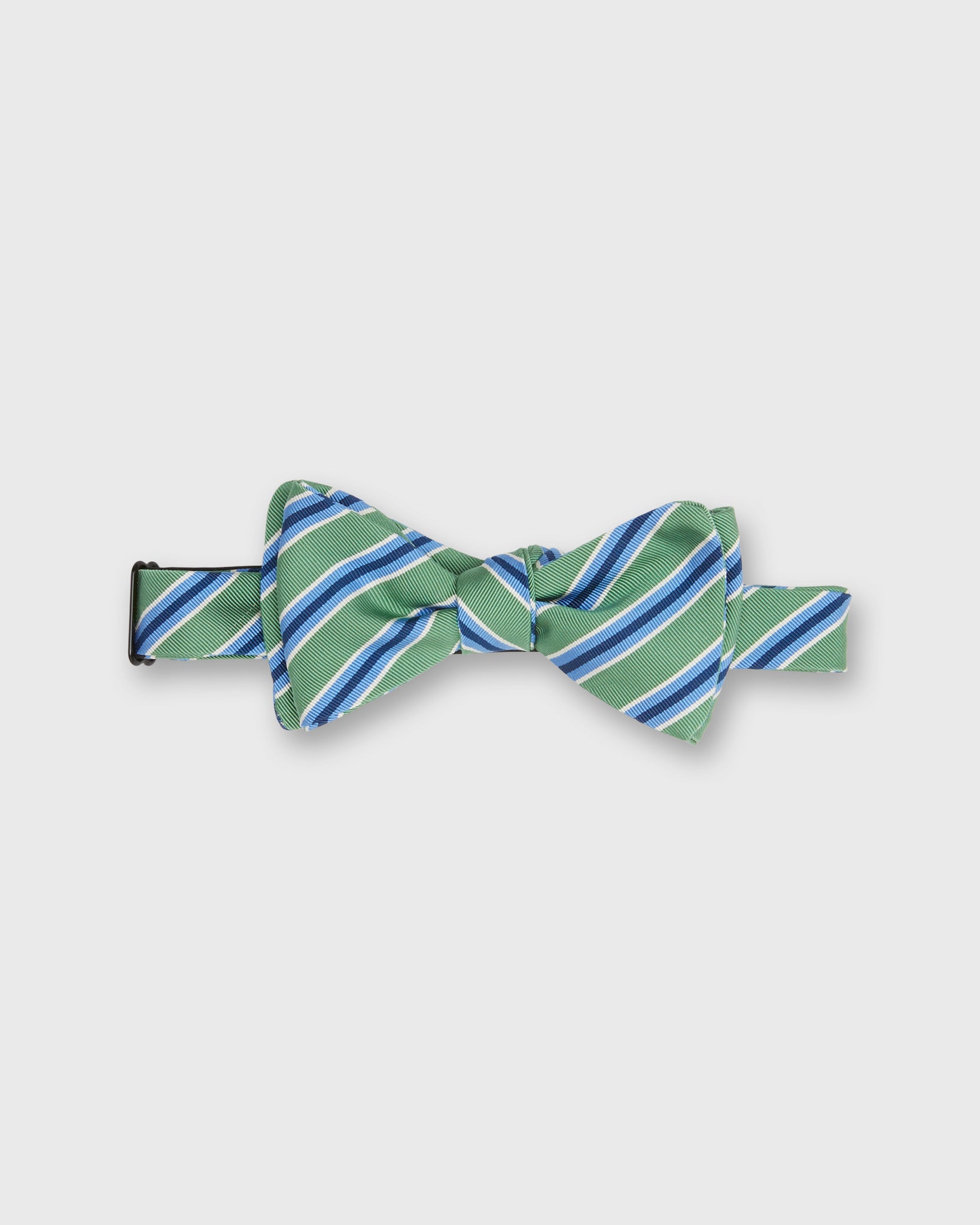 Silk Bow Tie in Green/Light Blue/Navy Stripe