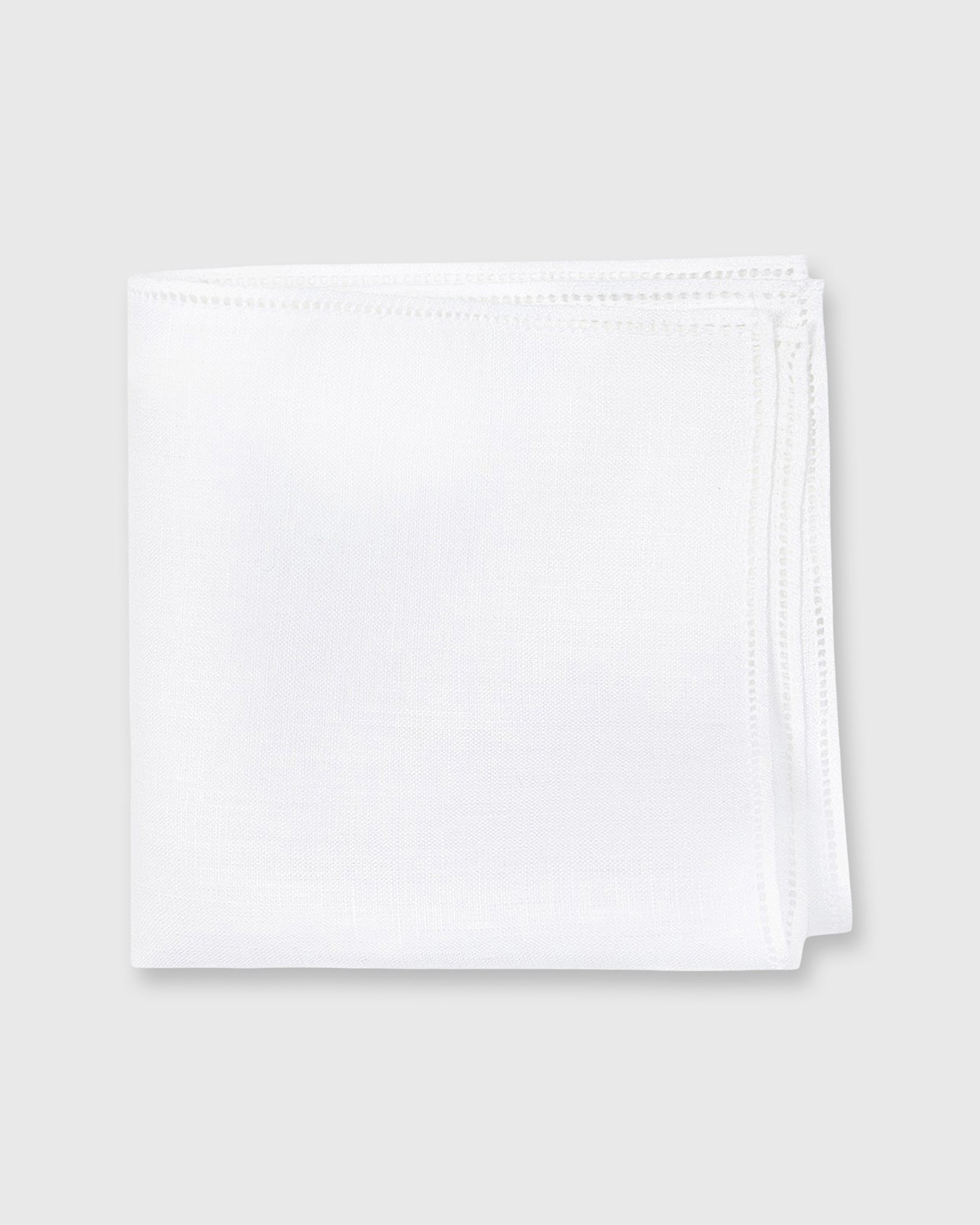 Hem-Stitched Pocket Square White Linen