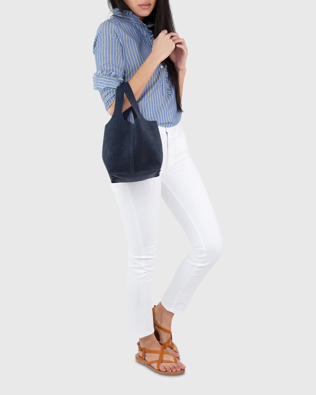 Paola Bucket Bag in Navy Suede Shop Ann Mashburn - Main Image