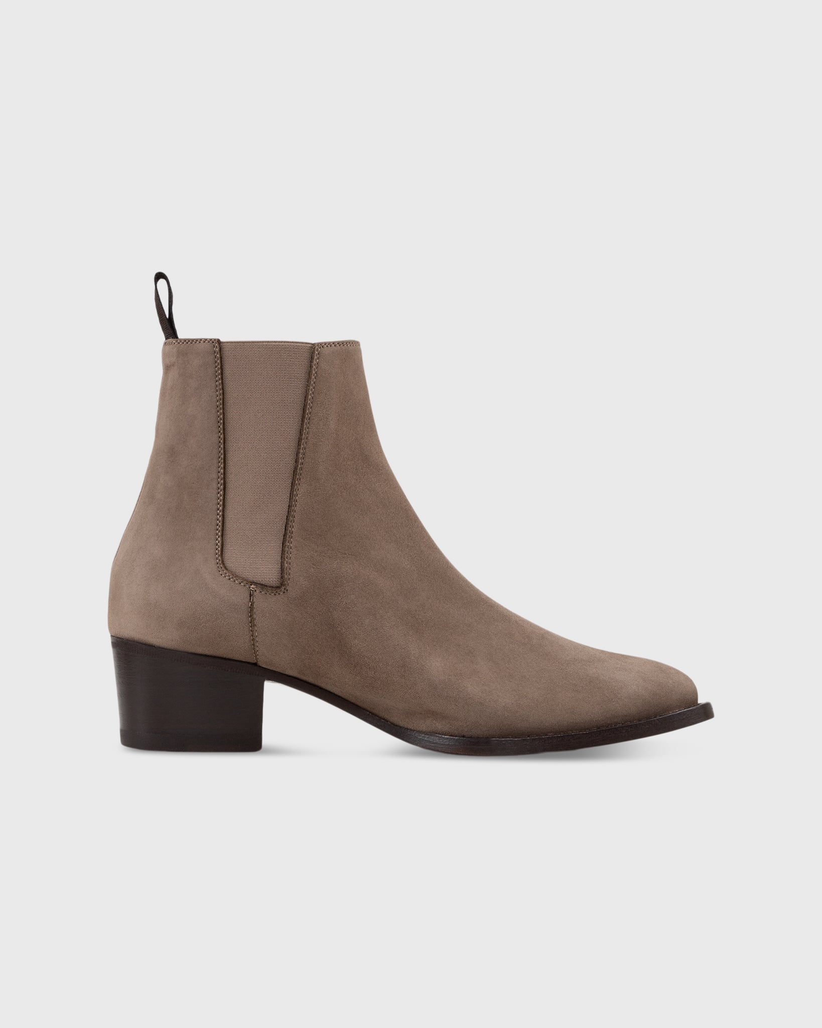 Heeled Chelsea Boot in Dark Taupe Suede