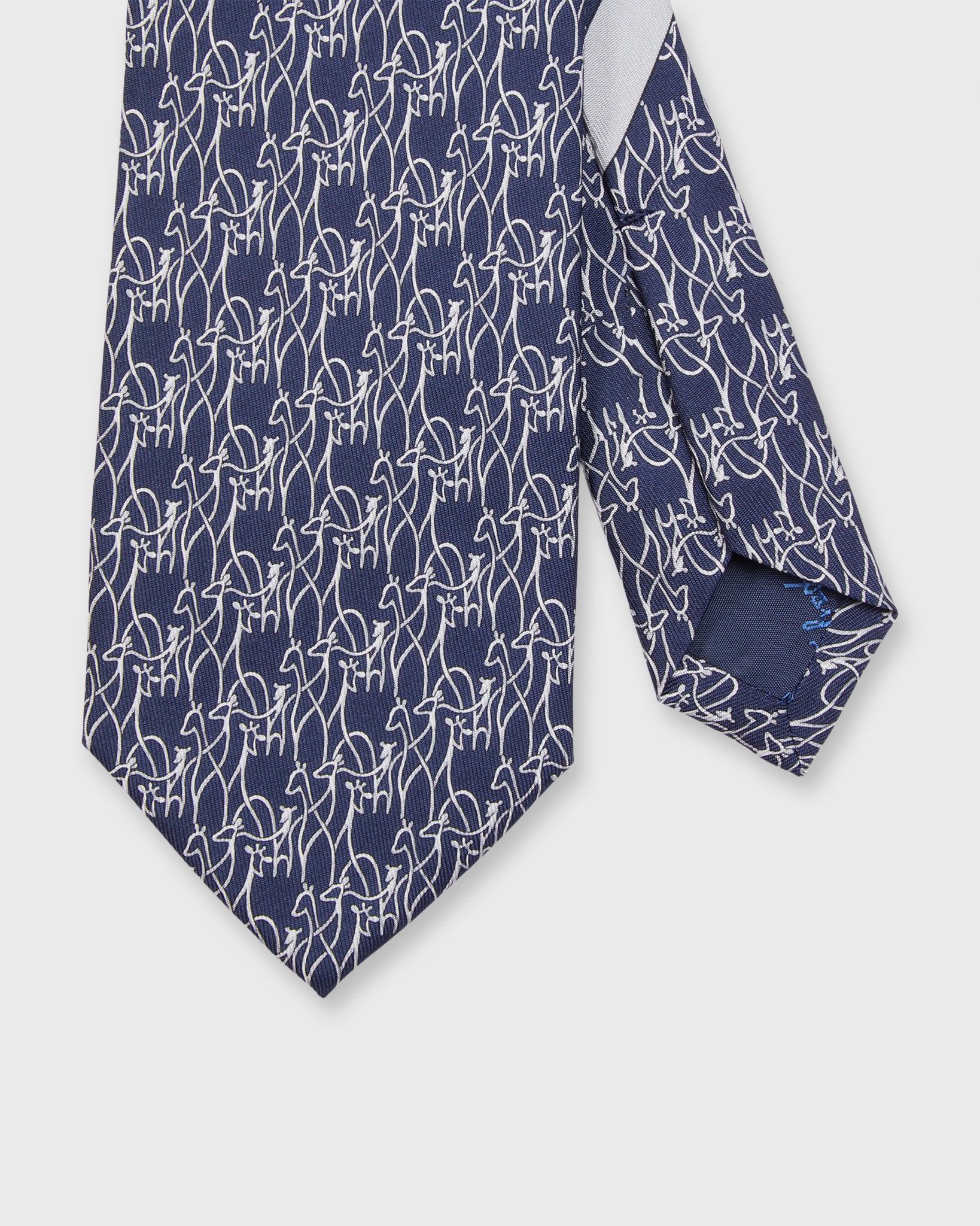 Silk Print Tie in Navy Giraffes