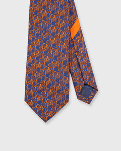 Silk Print Tie in Navy/Orange Giraffes