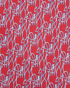 Silk Print Tie in Red/Light Blue Giraffes