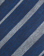 Load image into Gallery viewer, Linen/Silk Woven Tie in Navy/Sky Blue Stripe
