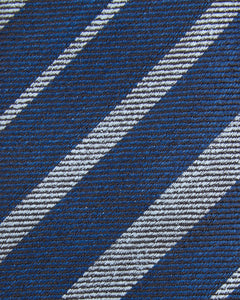 Linen/Silk Woven Tie in Navy/Sky Blue Stripe